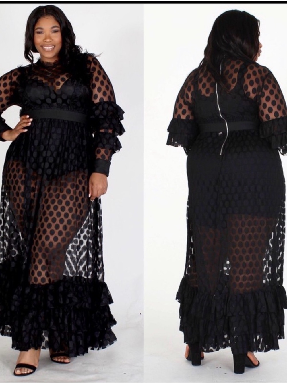Black Polka Sheer Maxi Dress